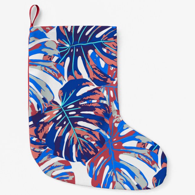 Monstera leaves seamless pattern small christmas stocking (Front)