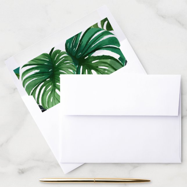 Monstera Leaves | Simple Modern Watercolor Envelope Liner (Desk)
