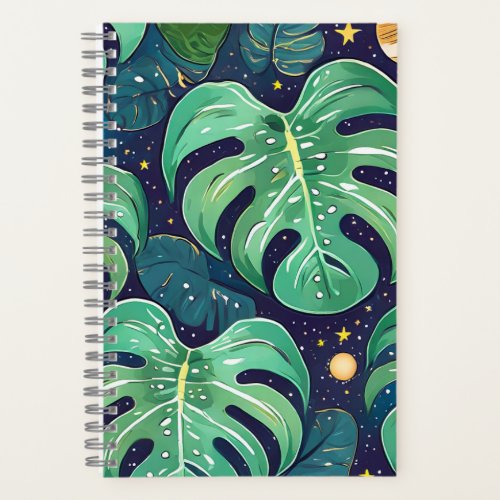 Monstera Leaves Starry Green Botanical Notebook