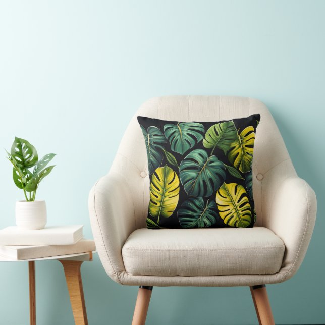 Monstera Leaves Throw Pillow (Chair)