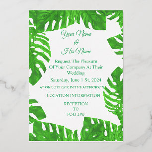 Monstera Leaves Thunder_Cove Foil Invitation