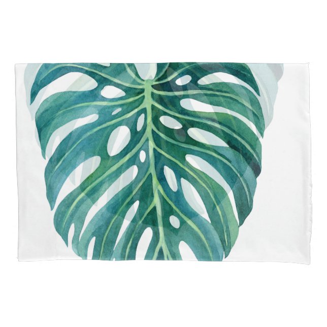 Monstera leaves, tropical foliage illustration pillow case (Front)