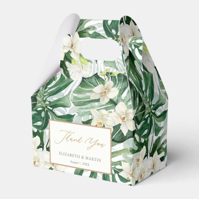 Monstera Leaves Tropical Foliage Wedding Shower Favor Boxes (Front Side)
