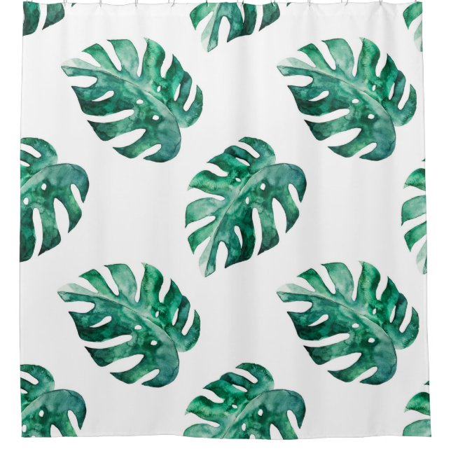 Monstera leaves. Tropical illustration pattern Shower Curtain (Front)