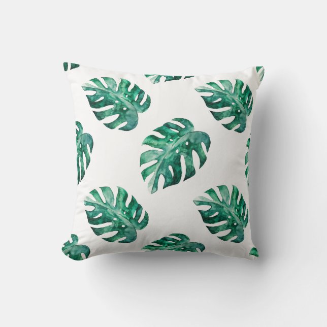 Monstera leaves. Tropical illustration pattern Throw Pillow (Front)