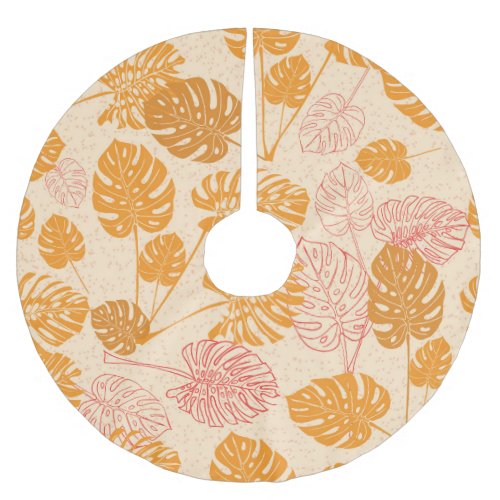 Monstera leaves tropical silhouette seamless brushed polyester tree skirt