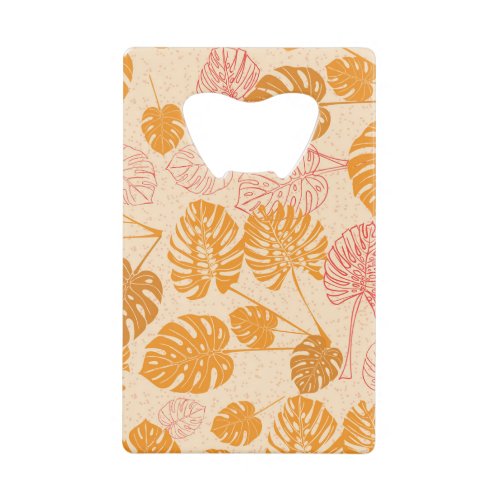 Monstera leaves tropical silhouette seamless credit card bottle opener