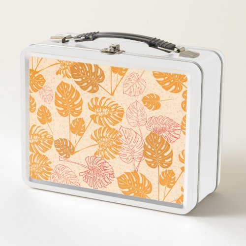 Monstera leaves tropical silhouette seamless metal lunch box