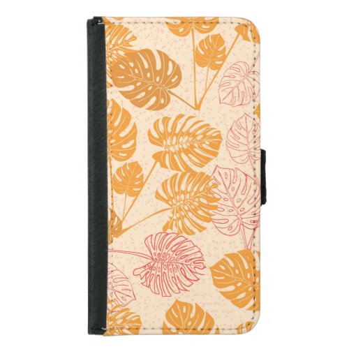 Monstera leaves tropical silhouette seamless samsung galaxy s5 wallet case
