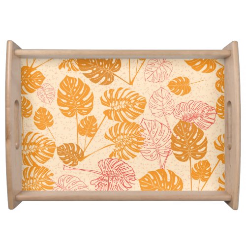 Monstera leaves tropical silhouette seamless serving tray