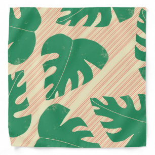 Monstera Leaves Tropical Stripes Bandana