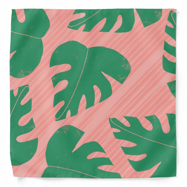 Monstera Leaves Tropical Stripes Bandana (Front)