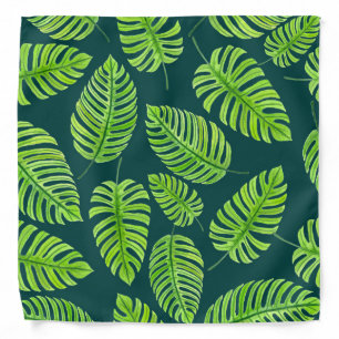 Monstera leaves, tropical watercolor pattern bandana