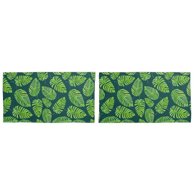Monstera leaves, tropical watercolor pattern pillow case (Front-Set)