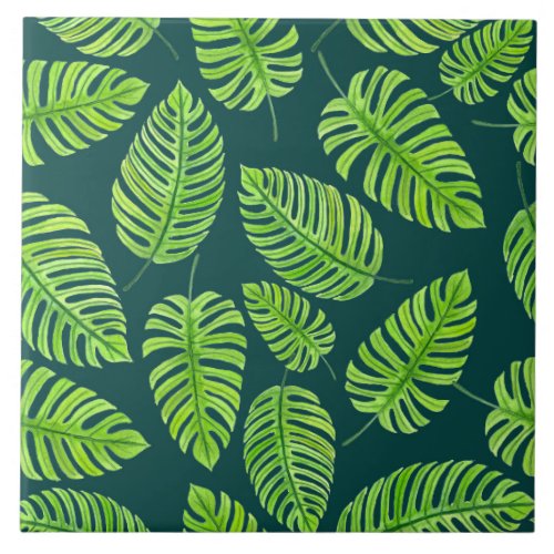 Monstera leaves tropical watercolor pattern tile