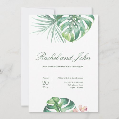 Monstera Leaves Tropical Wedding  Invitation