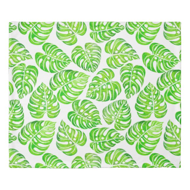Monstera leaves watercolor duvet cover (Front)