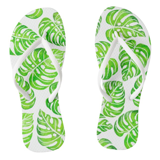 Monstera leaves watercolor flip flops (Footbed)
