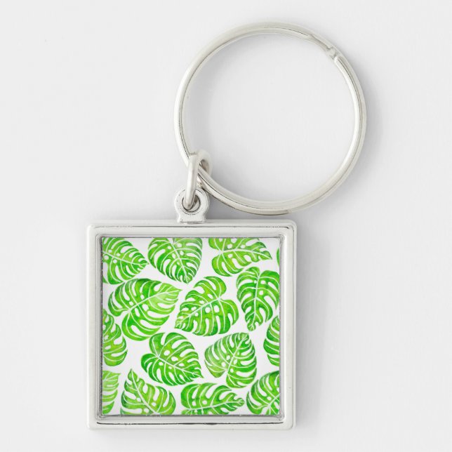 Monstera leaves watercolor keychain (Front)