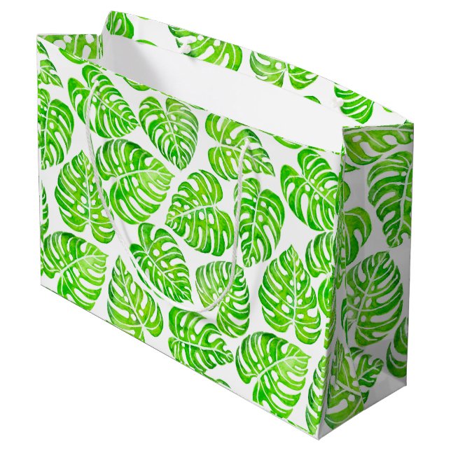 Monstera leaves watercolor large gift bag (Back Angled)