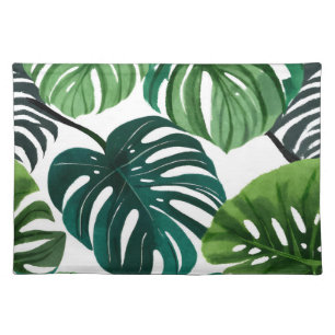 Monstera Leaves Watercolor Modern Botanical Cloth Placemat