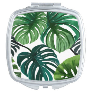 Monstera Leaves Watercolor Modern Botanical Compact Mirror