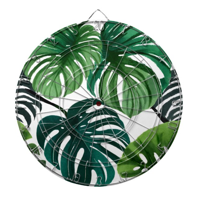 Monstera Leaves Watercolor Modern Botanical Dart Board (Front)