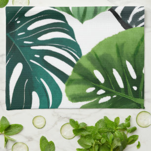 Monstera Leaves Watercolor Modern Botanical Kitchen Towel