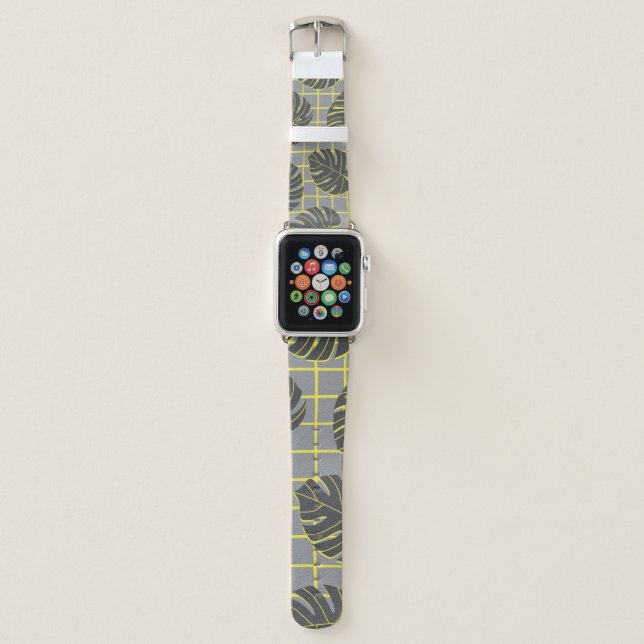 Monstera Leaves: Yellow-Grey Modern Abstract Apple Watch Band (Front)