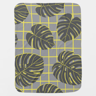 Monstera Leaves: Yellow-Grey Modern Abstract Baby Blanket