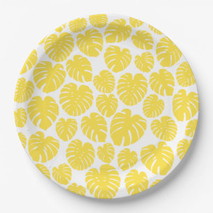 Monstera - Lemon Yellow and White Paper Plates