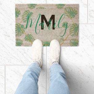 Monstera Mini Leaf Initial Name Tropical Plants Fiber Doormat
