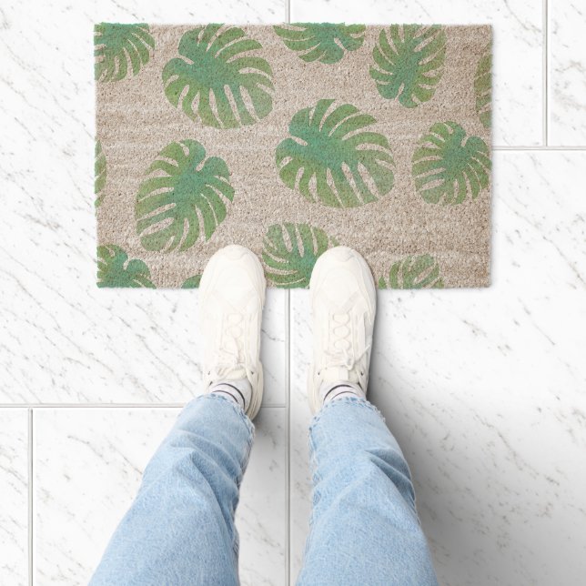 Monstera Mini Leaf Pattern Tropical Plants Fiber Doormat (Insitu)