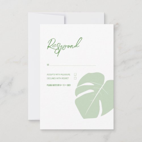 Monstera  Modern Tropical Wedding  Green Leaf  RSVP Card