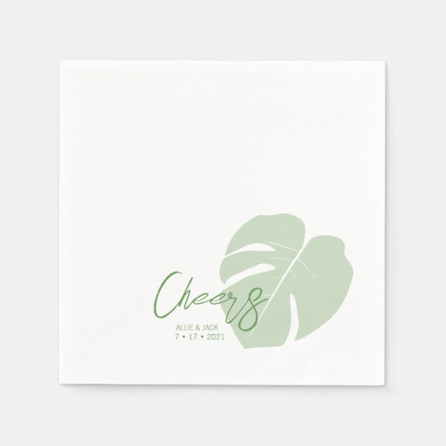 Monstera • Modern Tropical Wedding • Green Leaves Napkins (Front)