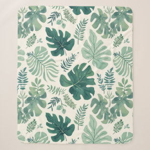 Monstera Mood – Tropical Leaf Sherpa Blanket