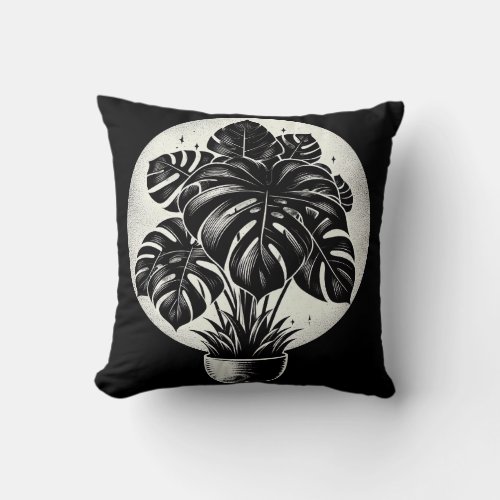 Monstera Noir Throw Pillow