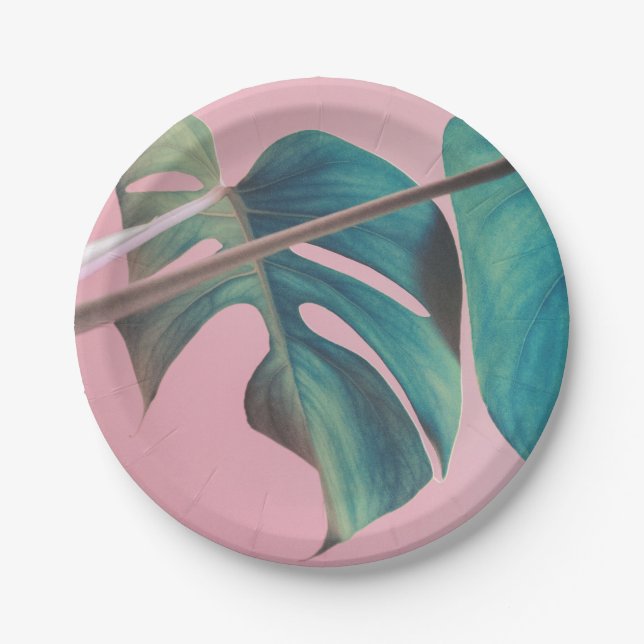 Monstera on Pink Paper Plates (Front)