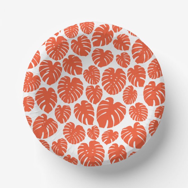 Monstera - Orange and White Paper Bowls (Front)