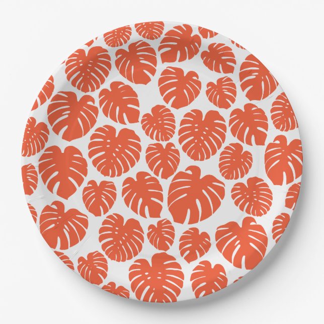 Monstera - Orange and White Paper Plates (Front)