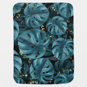 Monstera Palm, Golden Splash Seamless. Baby Blanket
