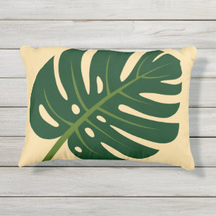 Monstera palm leaf outdoor pillow for plant lovers