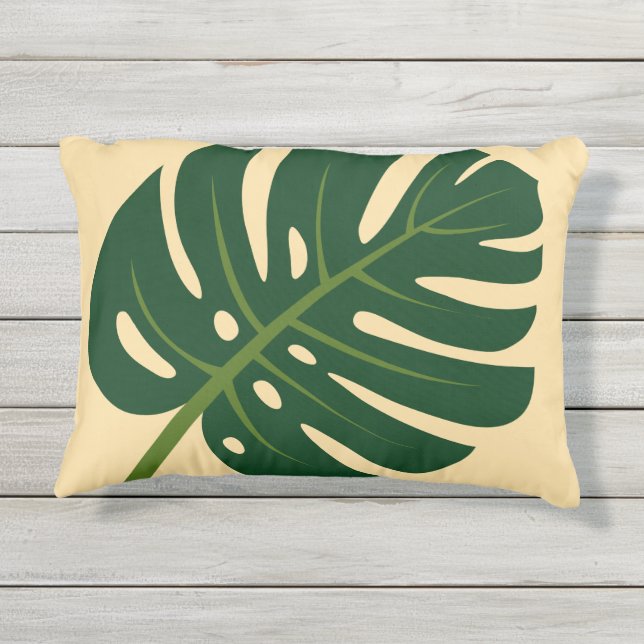 Monstera palm leaf outdoor pillow for plant lovers (Back)