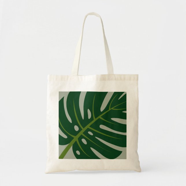 Monstera palm leaf print canvas tote bags (Front)