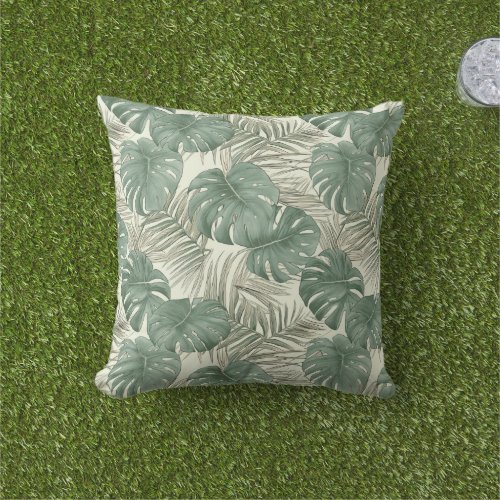 Monstera Palm Leaves Summer Outdoor Pillow