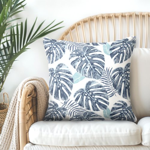 Monstera Palm Leaves Throw Pillow