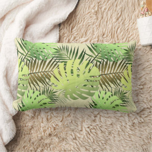 Monstera Palm Leaves Tropical Jungle Lumbar Pillow