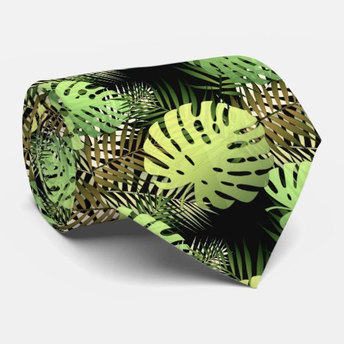 Monstera palm leaves tropical jungle neck tie