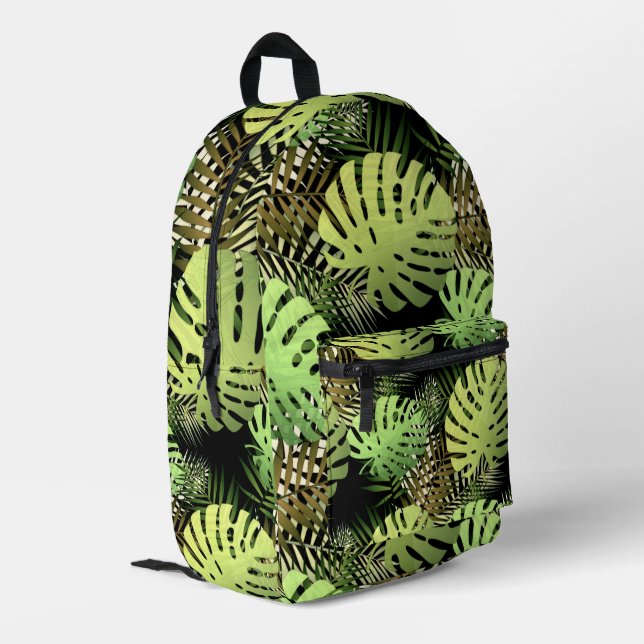 Monstera Palm Leaves Tropical Jungle Pattern Printed Backpack (Back Corner Left)