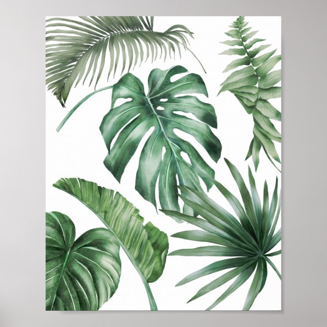 Monstera Palm Leaves Tropical Modern Watercolor Poster (Front)